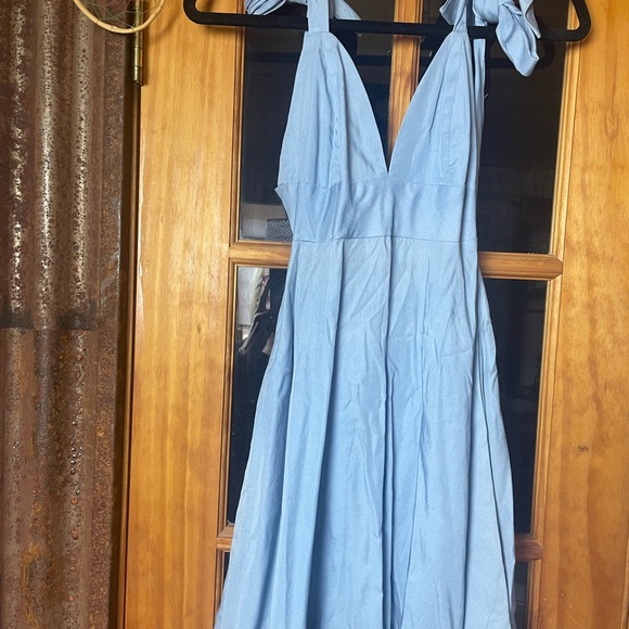 LULU’S Sweet cotton Baby Blue Backless Halter Dress, 
Size XS - Picture 1 of 6